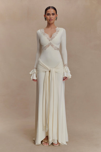 Electra Slinky Lace Maxi Dress Ivory