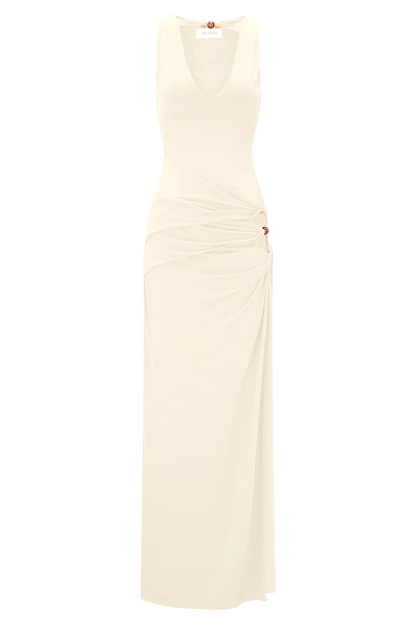 Kaiden Slinky Beaded Maxi Dress Ivory