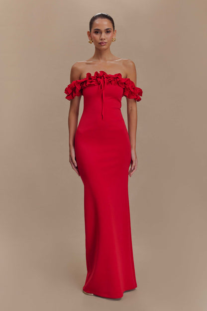 Nova Ruffle Off Shoulder Maxi Dress Ruby
