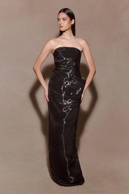Calliope Strapless Organza Maxi Dress Black