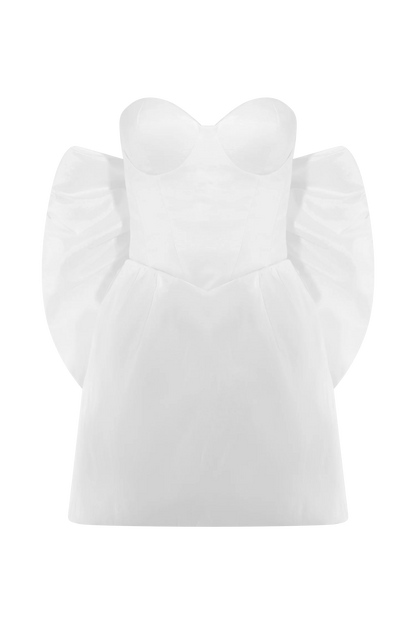 Suzette Taffeta Bow Mini Dress White