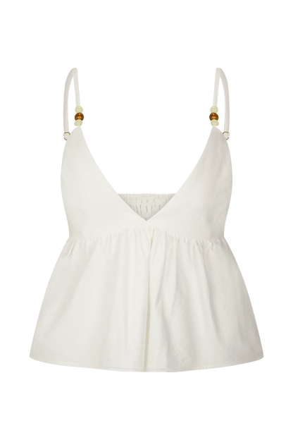 Janayia Cotton Beaded Top White