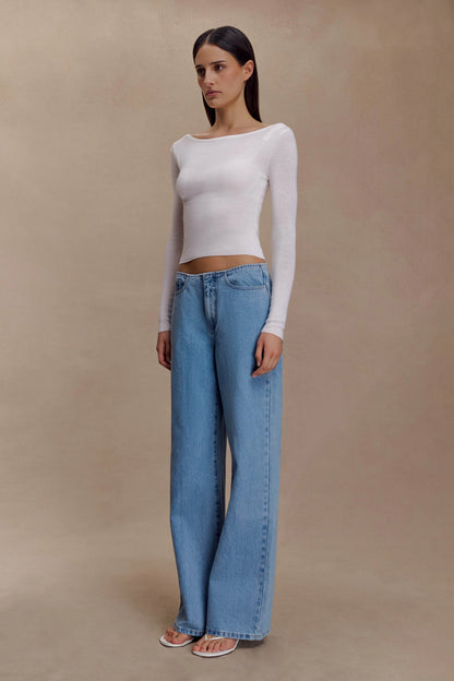 Paedyn Merino Wool Ribbed Long Sleeve Top Ivory
