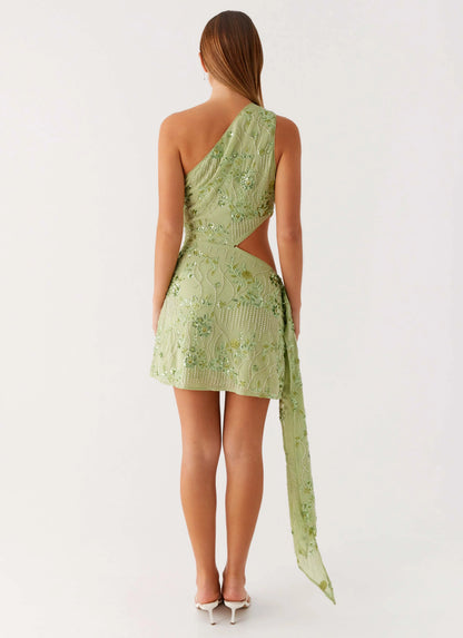 Juelz Beaded Mini Dress Lime