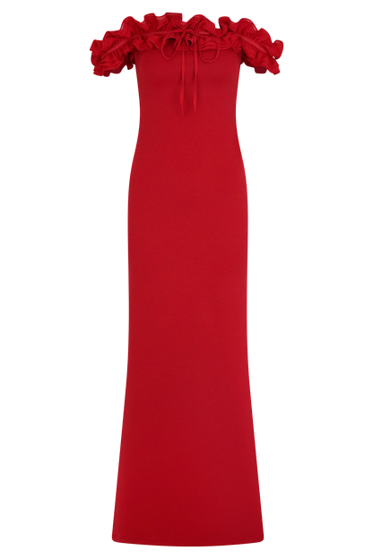 Nova Ruffle Off Shoulder Maxi Dress Ruby