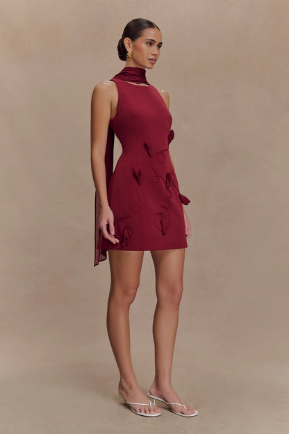 Skyler Suiting Embroidered Mini Dress Wine