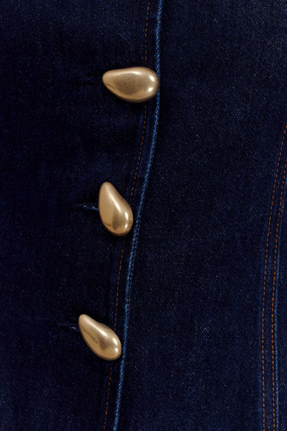 Lennox Strapless Long Line Button Top Indigo Blue