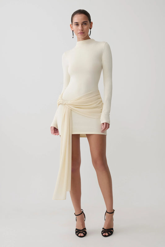 Grayson Knit Chiffon Mini Dress Buttercream