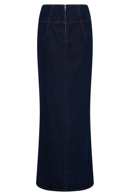 Maylena High Rise Denim Maxi Skirt Indigo Blue