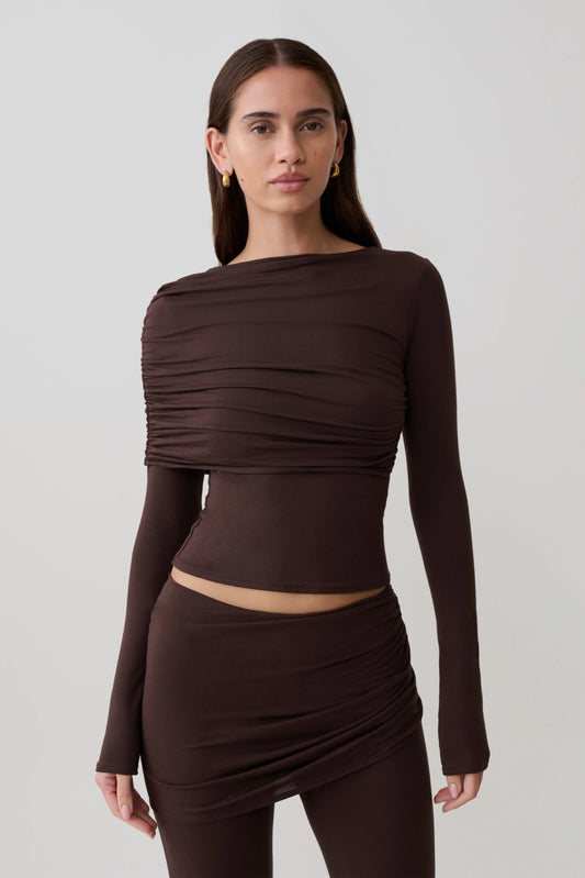 Keaton Modal Long Sleeve Overlay Top Espresso