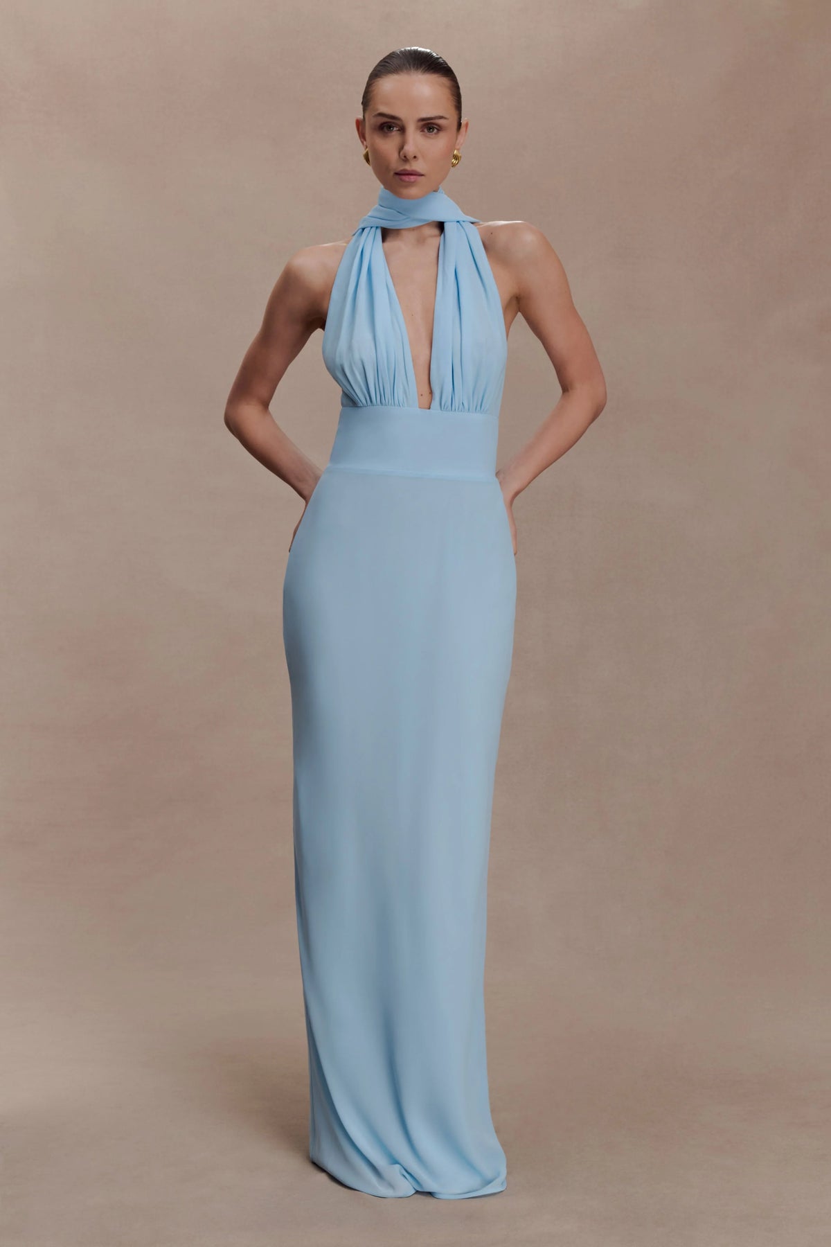 Nadine Halter Chiffon Maxi Dress Blue