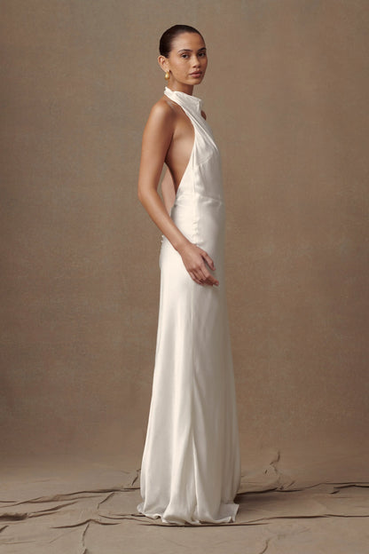 Esther Iridescent Satin Cowl Maxi Dress Ivory
