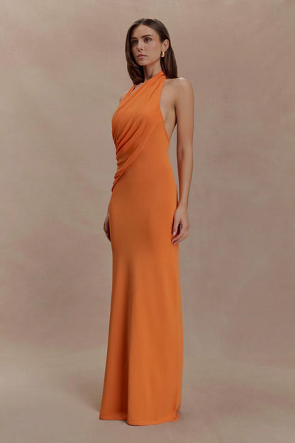 Elma Halter Knit Maxi Dress Orange