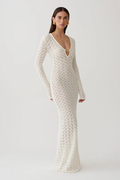 Jamaya Crochet Knit Maxi Dress Ivory