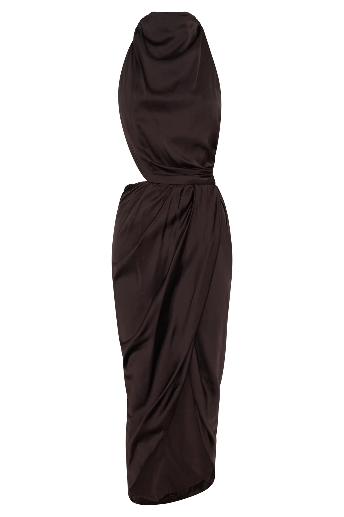 Aveline Draped Halter Midi Dress Dark Chocolate