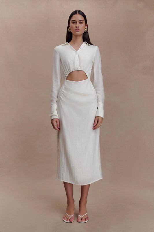 Cecilie Cut Out Shirt Midi Dress White