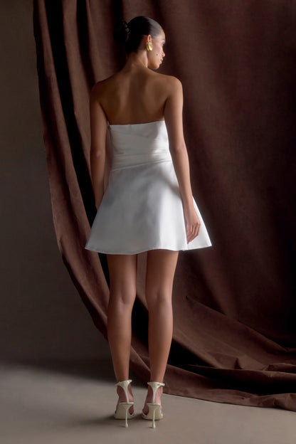 Lora Strapless Satin Mini Dress White