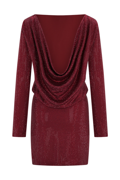 Darius Diamante Cowl Mini Dress Wine