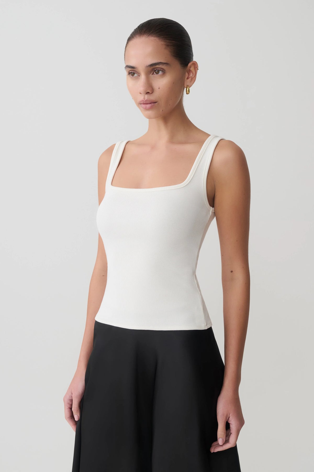 Aisling Ribbed Square Neck Sleeveless Top Ivory