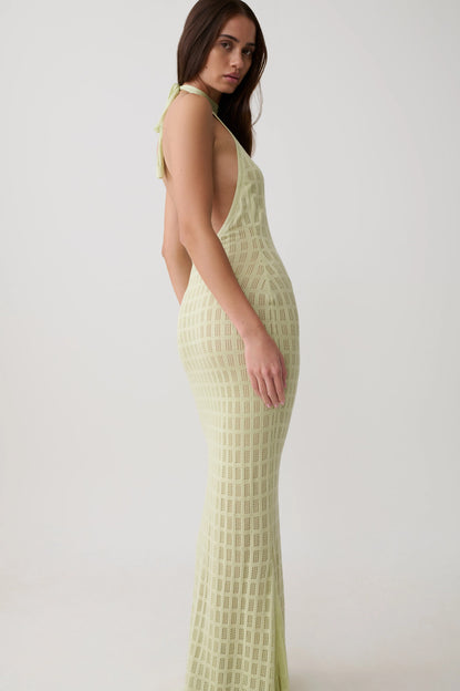 Hayley Halter Knit Maxi Dress Seafoam