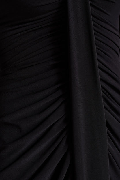 Rosetta Black Sweetheart Neck Midi Dress With Sheer Sleeves