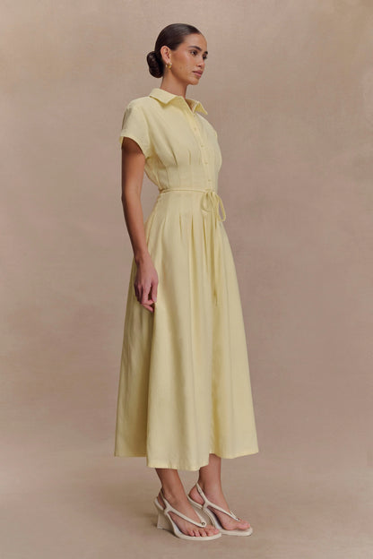 Aysha Buttoned Linen Midi Dress Lemon