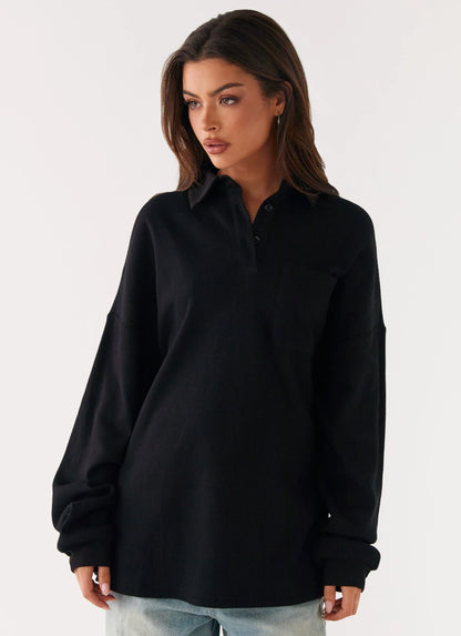Torrie Oversized Polo Top Black