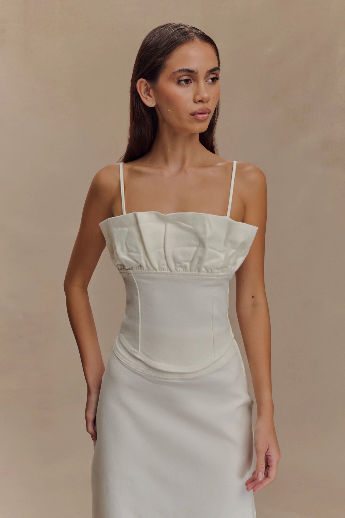 Cecilia Denim Frill Corset White