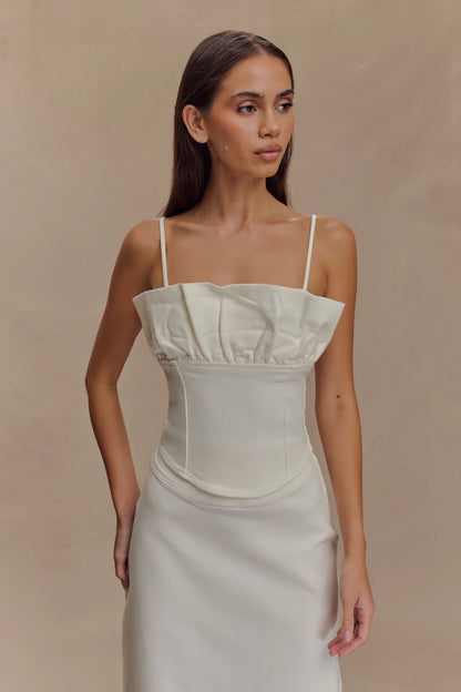 Cecilia Denim Frill Corset White