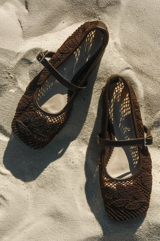 Brighton Lace Applique Flats Chocolate