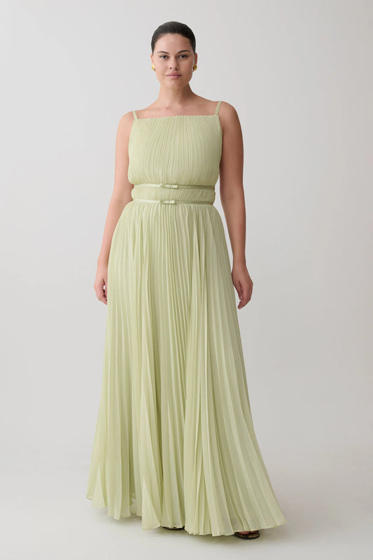 Clarisse Pleated Maxi Dress Sage