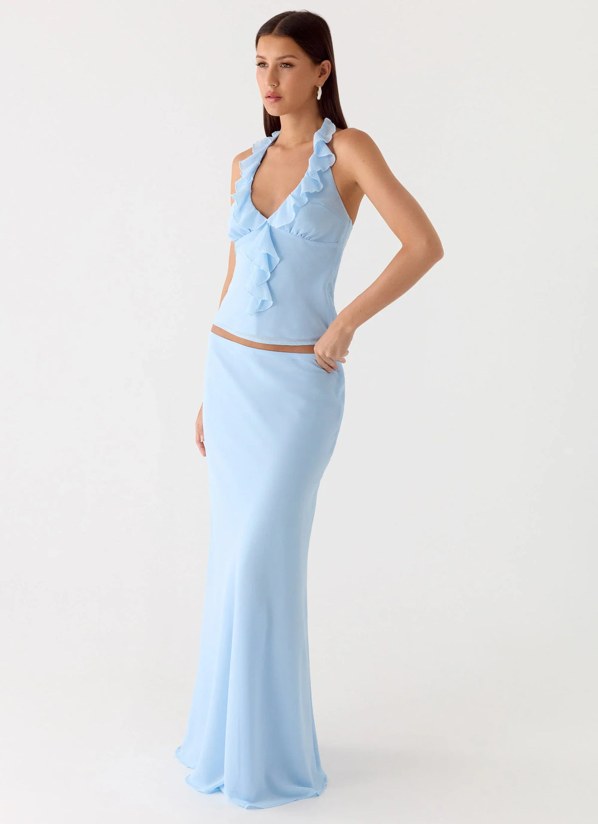 Star Girl Chiffon Maxi Skirt Blue