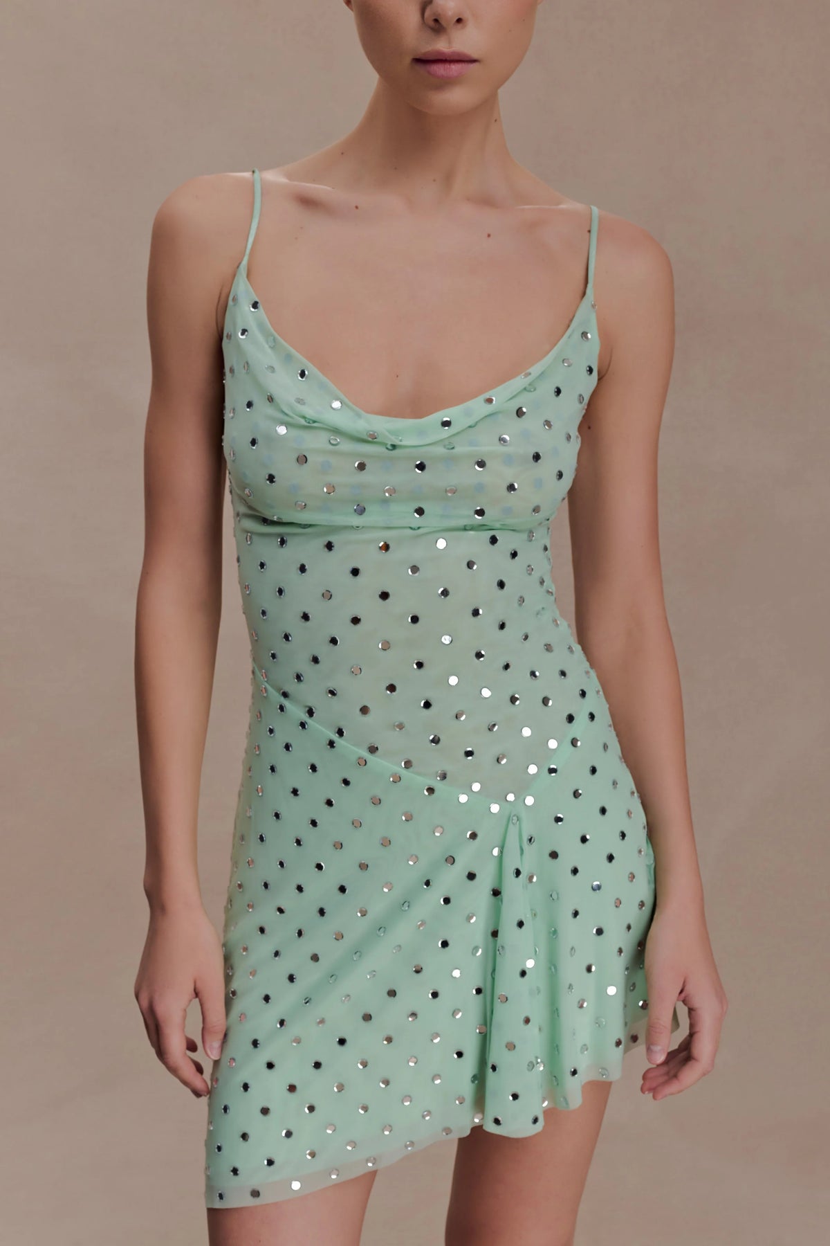 Zahra Diamante Cowl Mini Dress Mint