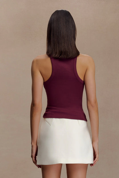 Lola Ribbed Sleeveless Top With Hardware Burgundy