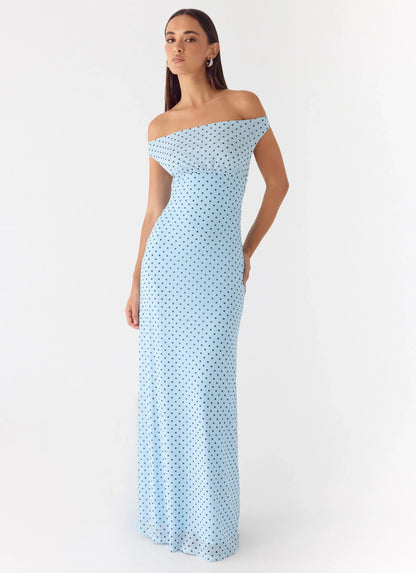 Like Me Now Maxi Dress Blue Mocha Dot