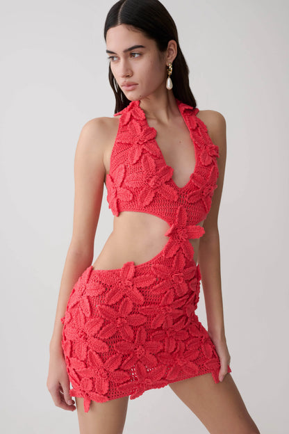 Jaylene Floral Crochet Mini Dress Pomegranate
