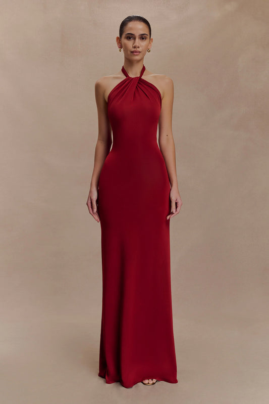 Elyna Slinky Halter Maxi Dress Deep Red