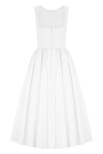 Monika Gathered Waist Cotton Midi Dress White