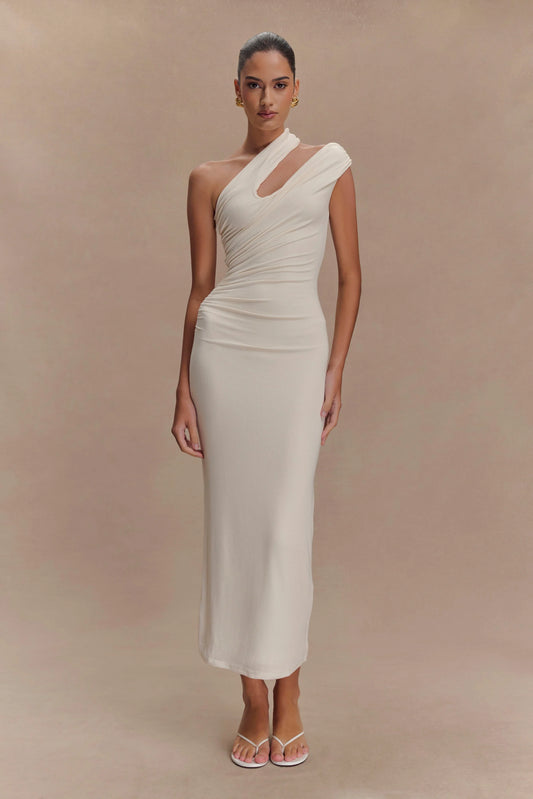 Anastasia One Shoulder Modal Midi Dress Ivory