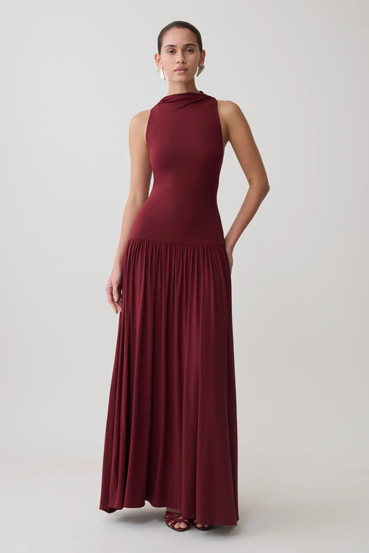 Zsela High Neck Modal Maxi Dress Wine
