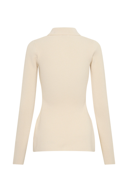Suzie Ribbed Long Sleeve Longline Top Ivory