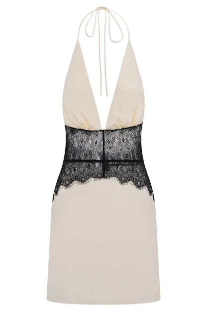 Dinah Lace And Satin Mini Dress Black Ivory