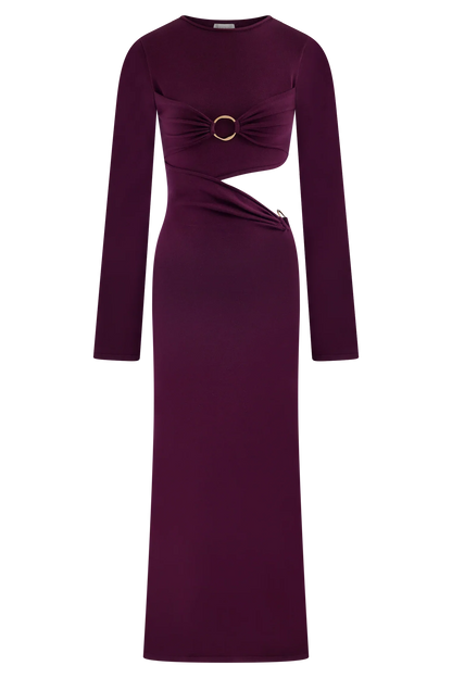 Azariah Long Sleeve Knit Midi Dress Plum