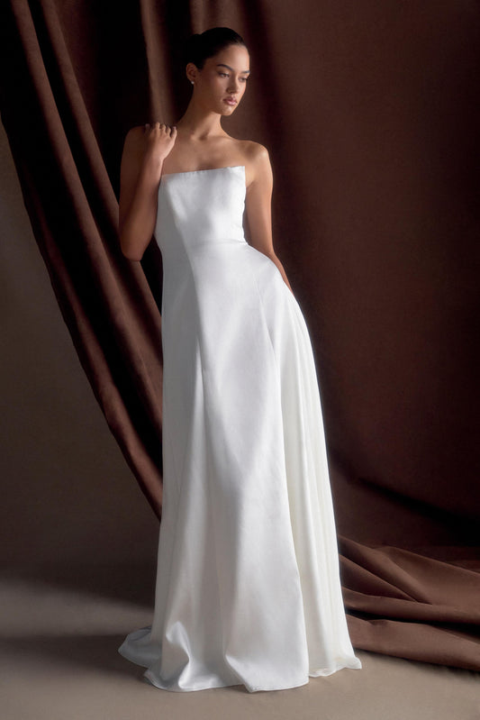Rosella Satin Strapless Maxi Dress White