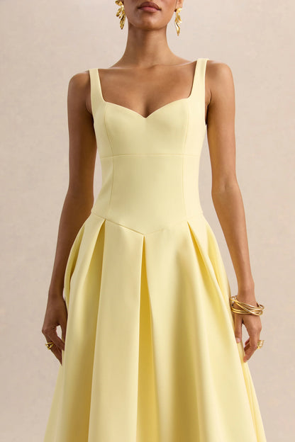 Greta Lemon Sweetheart Neck Midi Dress