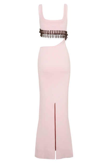 Ruvic Knit Maxi Beaded Dress Baby Pink