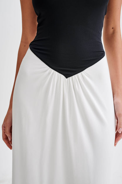 Ruby Strapless Slinky Maxi Dress Black White