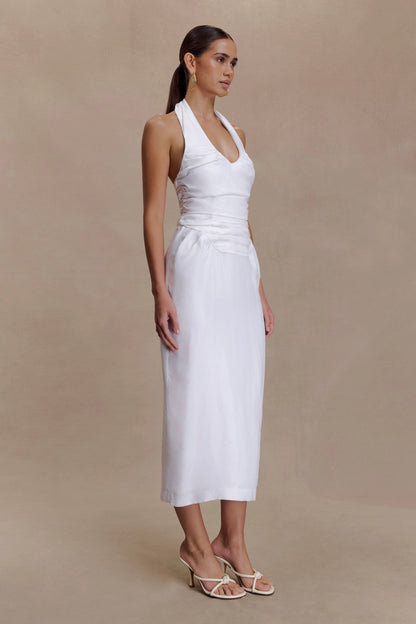 Daniela Ruched Halter Midi Dress White