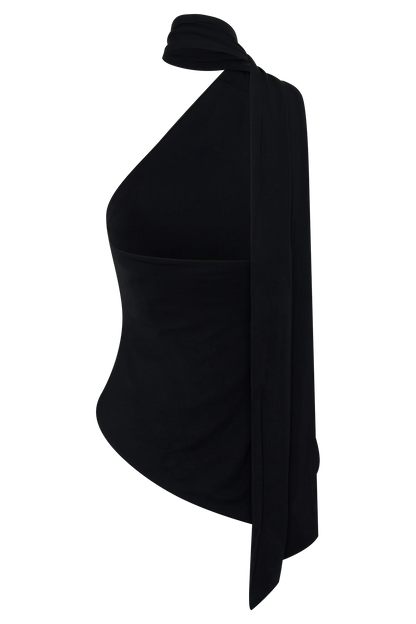 Jemma One Shoulder Tie Top Black