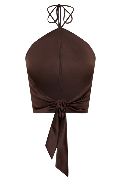 Mariana Halter Silk Blend Sleeveless Top Dark Chocolate